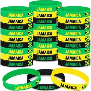 Jamaican Flag Silicone Bracelets 48 Pcs Multicolor Sport Wristbands Gifts